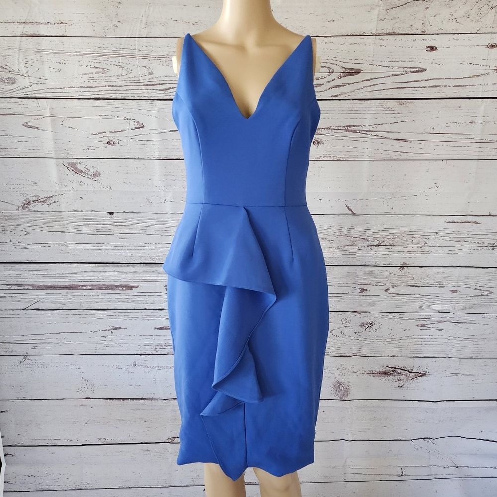 Shilla The Label Asymmetric Ruffle Sleeveless Dress Blue - Small NWT